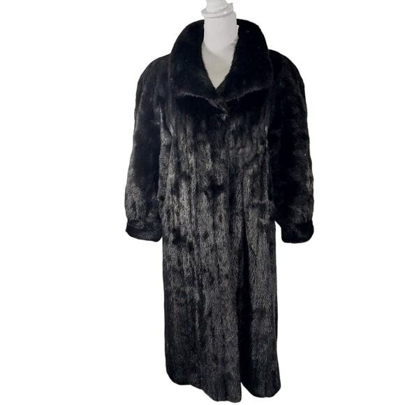 MYSELS FURS! LUXURIOUS BLACK RANCH MINK FULL LENGTH FUR COAT, JACKET! SZ MP - Picture 5 of 15